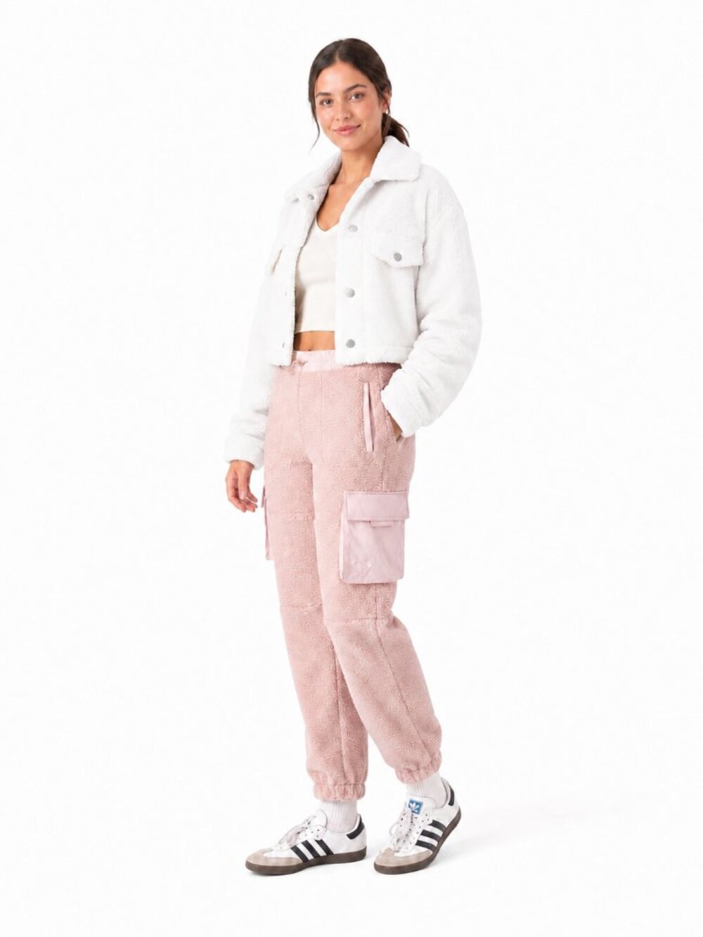 Roxy Rita Faux-Sherpa Jogger Pants Adobe Rose XS